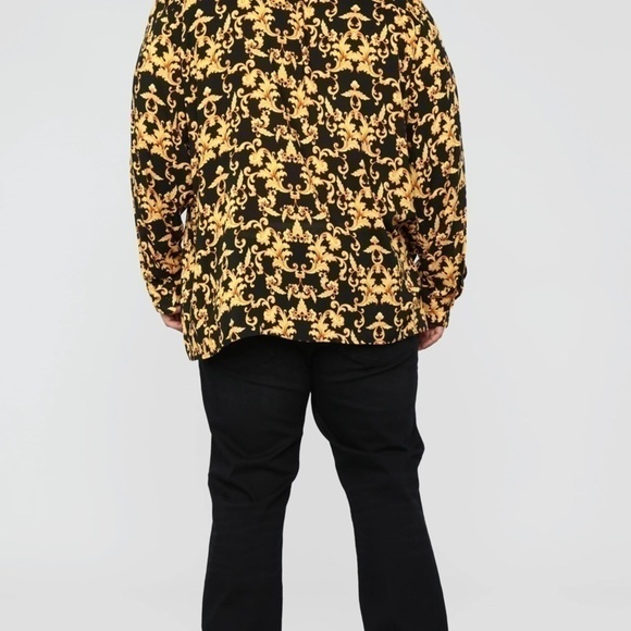 Gold leaf longsleeve, woven men’s top, black and yellow - Picture 6 of 7